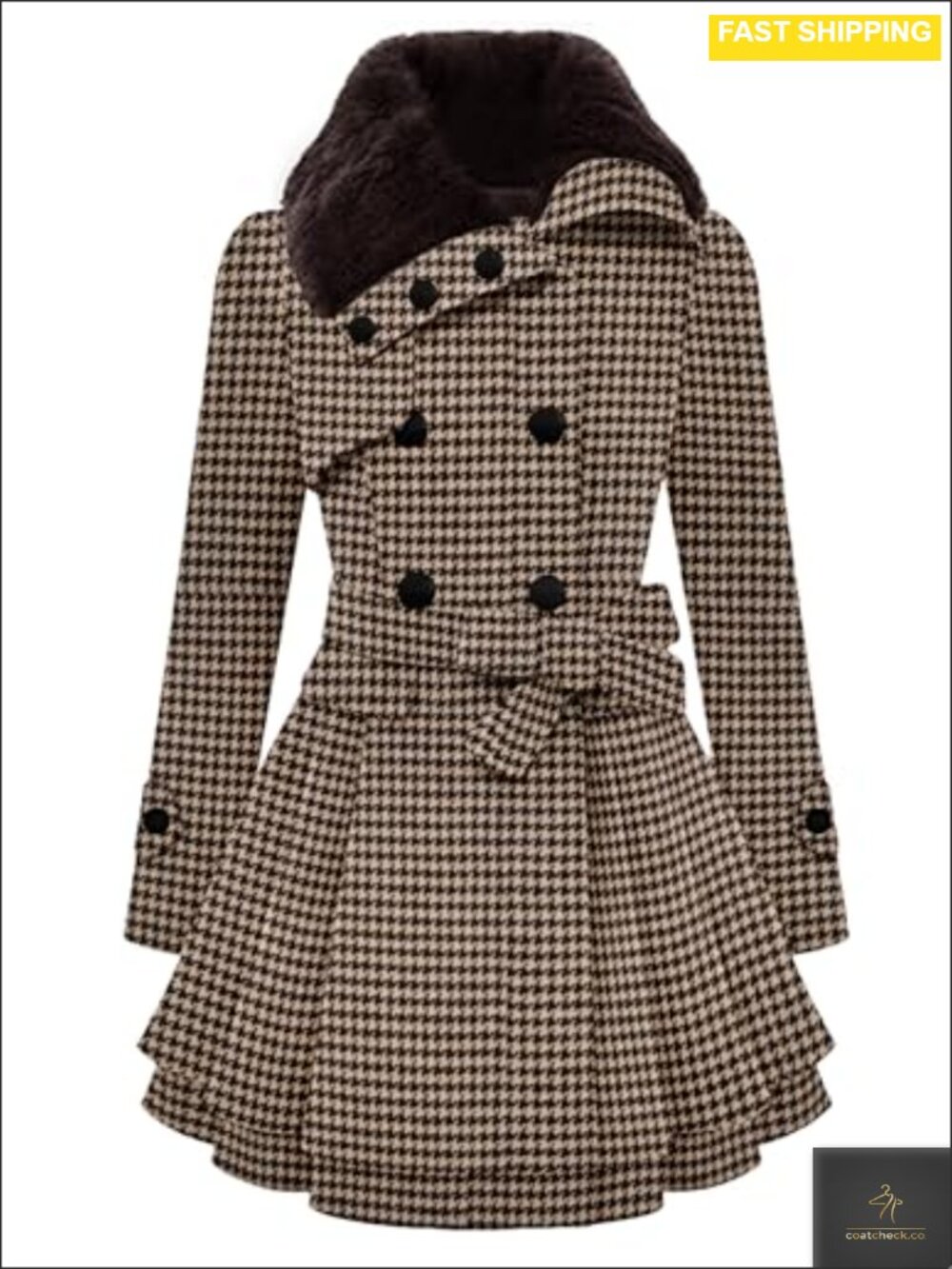 Faux Fur Collar Double Breasted Wool Pea Coat Winter Warm Trench Jacket